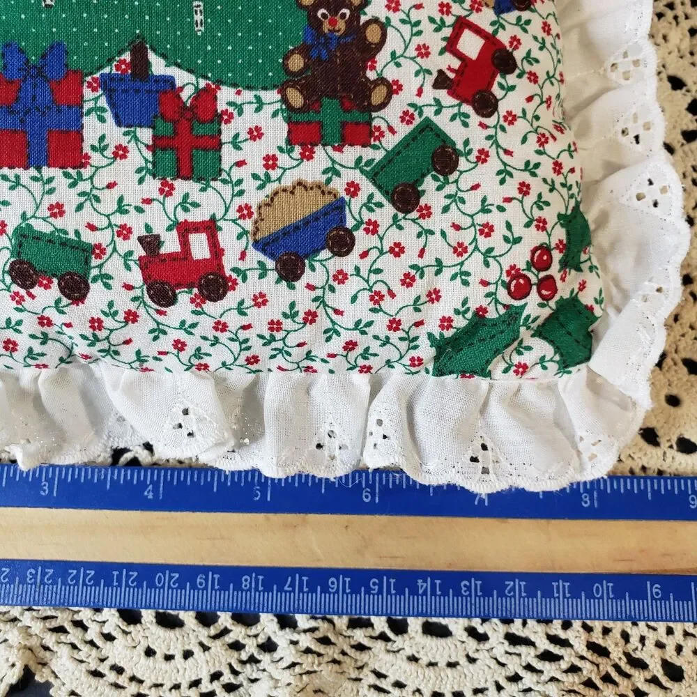 Vintage Christmas Themed Tree Ruffled Lace Edge Mini Throw Pillow 8x9 Small